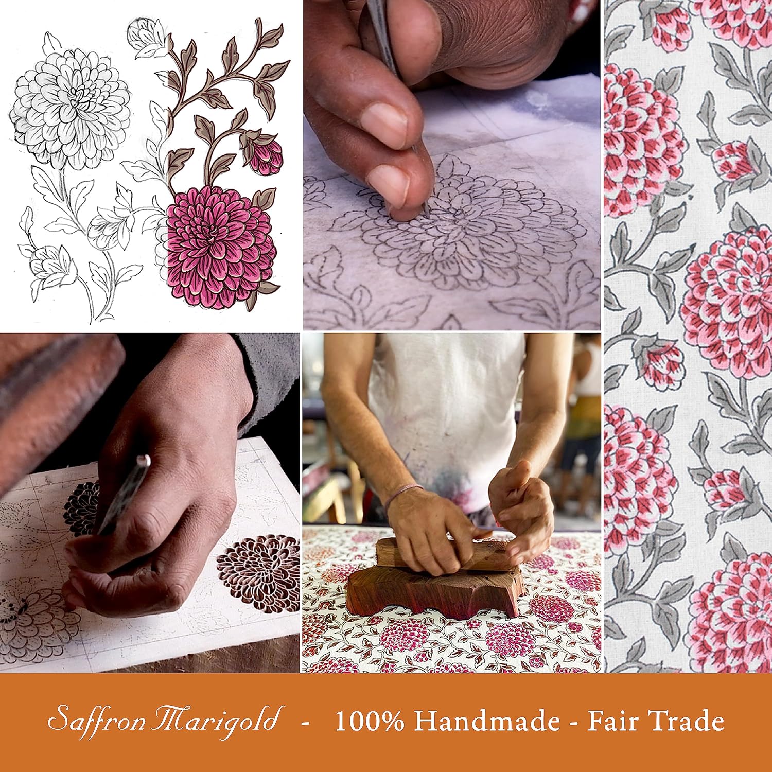 Saffron Marigold Round Hand Block Printed Tablecloth - Enchanted Ivory Luxurious 100% Cotton, Washable, for Home Decor, Kitchen, Coffee Or Dining Table 70 Inch