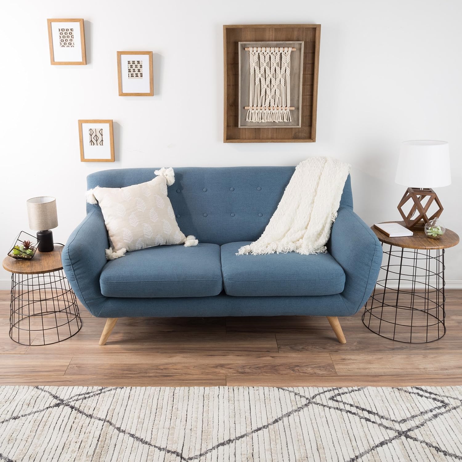 Lavish Home End Tables Set of 2 - Nesting Tables with Removable Wood Tops and Metal Basket Bases for Blanket Storage - Round Side Pieces for Living Room, Bedroom, or Home Office (Brown/Black)