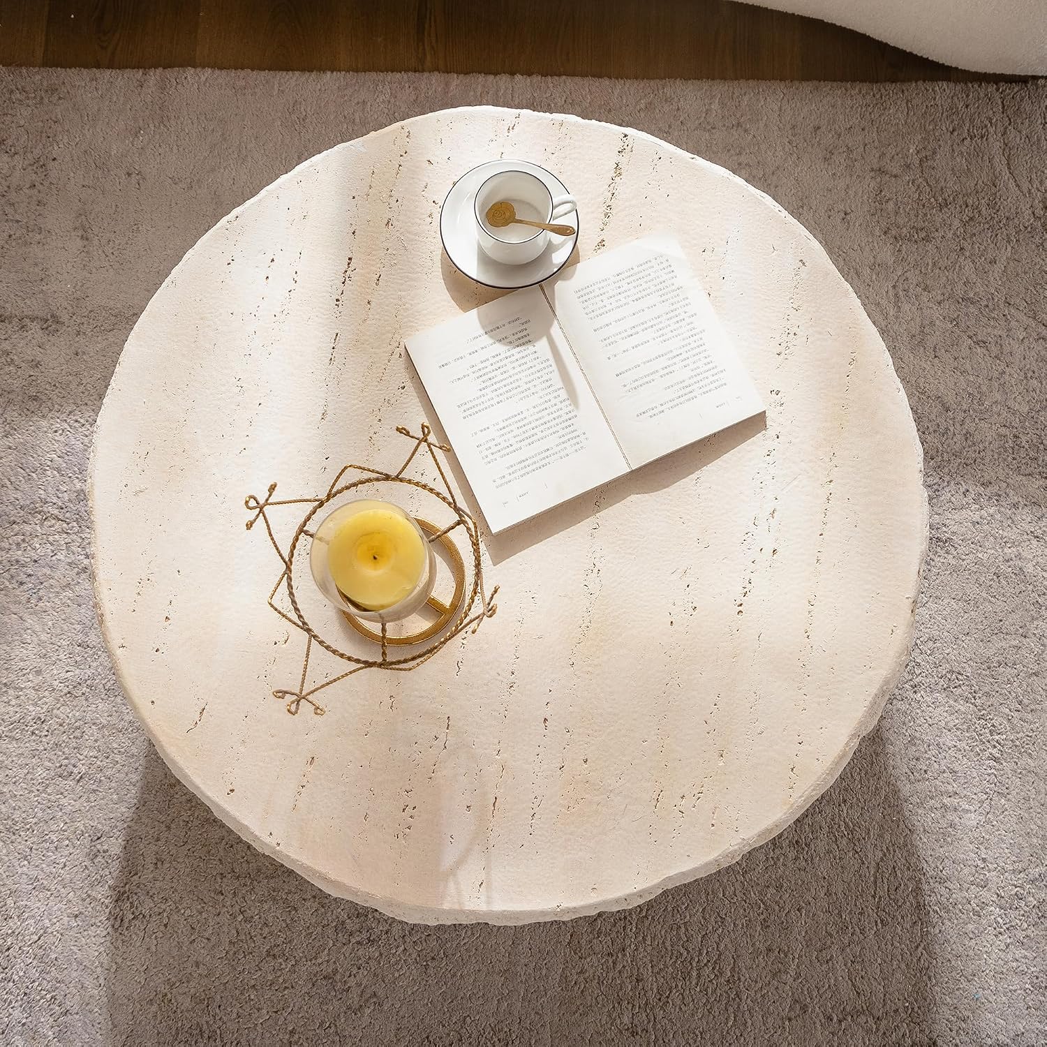 GDFStudio Modern Lightweight Concrete Coffee Table, Indoor Outdoor Round Accent Table, Mid Century MGO Minimalist SofaTables for Living Room Apartment Office, Faux Stone No Assembly Side Tables, Amber