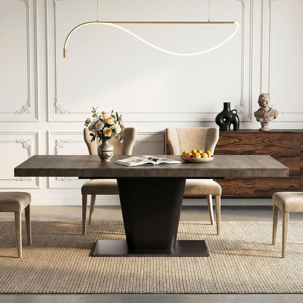 COSIEST 63'' to 78.7'' Extendable Dining Table for 4 6 8, Expandable Kitchen Table with Sturdy Metal Base, Rectangle Mid-Century Modern Dining Table for Dining Room, Kitchen, Home, Grey