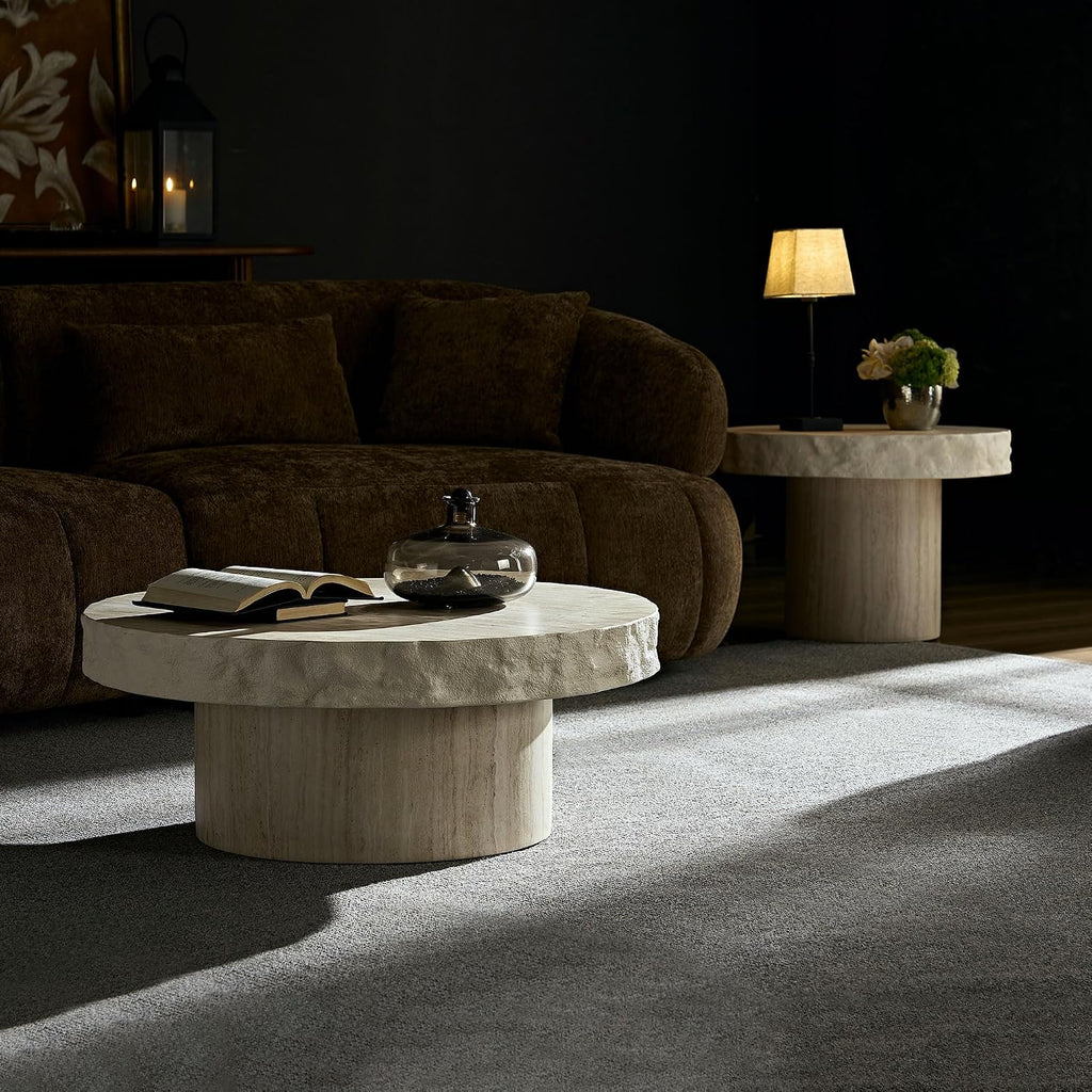 Faux Mars Textural Patterns Mordern Coffee Tables Set of 2 for Apartment Living Room,No Need Assembly,Beige(23.82'+31.69')