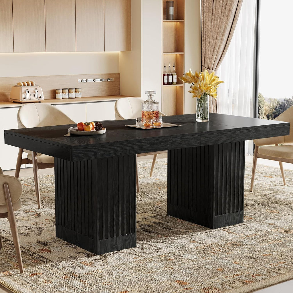 Tribesigns Dining Table for 4-6 People, 63 Inch Modern Rectangle Kitchen Table with Pedestal Base, Large Dinner Furniture for Dining Room, Kitchen, Living Room, Black