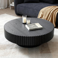 JUSTONE 39.4' Black Round Coffee Table for Living Room - Modern Farmhouse Walnut Drum Center Table with Artisanal Carved Detailing, No Assembly(39.4' Diameter x 13.4' Height)