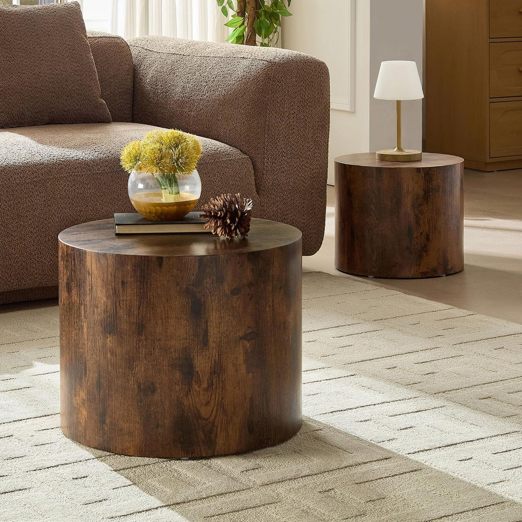 WILLIAMSPACE 18.9' Round Nesting Coffee Table Set of 2, Modern Wooden Coffee Tables Small Circle Center Table for Living Room, Accent End Table Set, No Assembling (Dark Brown)
