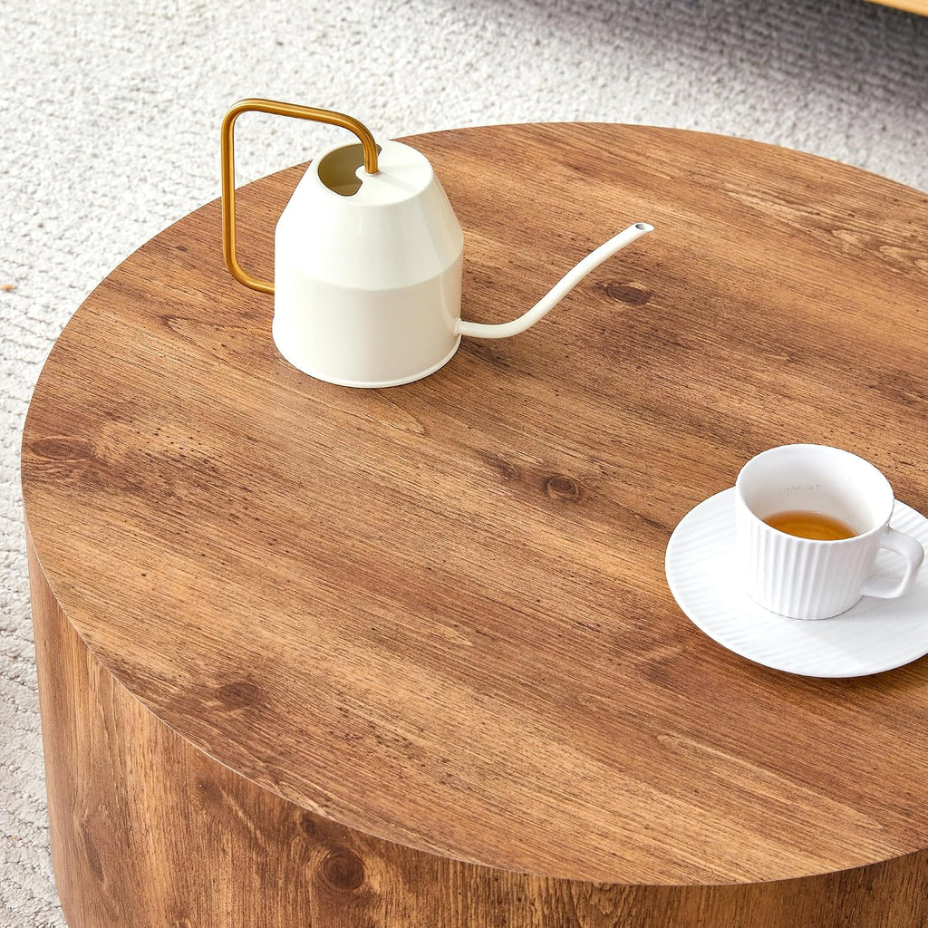 WILLIAMSPACE 27.5' Round Coffee Table for Living Room, Modern Drum Circle Wood Coffee Table, Contemporary Coffee Table Side Table End Table for Apartment, ø27.5'*12'H (Natural)