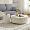 JUSTONE Round Coffee Table Set of 2,Modern Minimalist Side Tables for Living Room,Faux Marble Look，End Tables for Small Space,Home Office Decor
