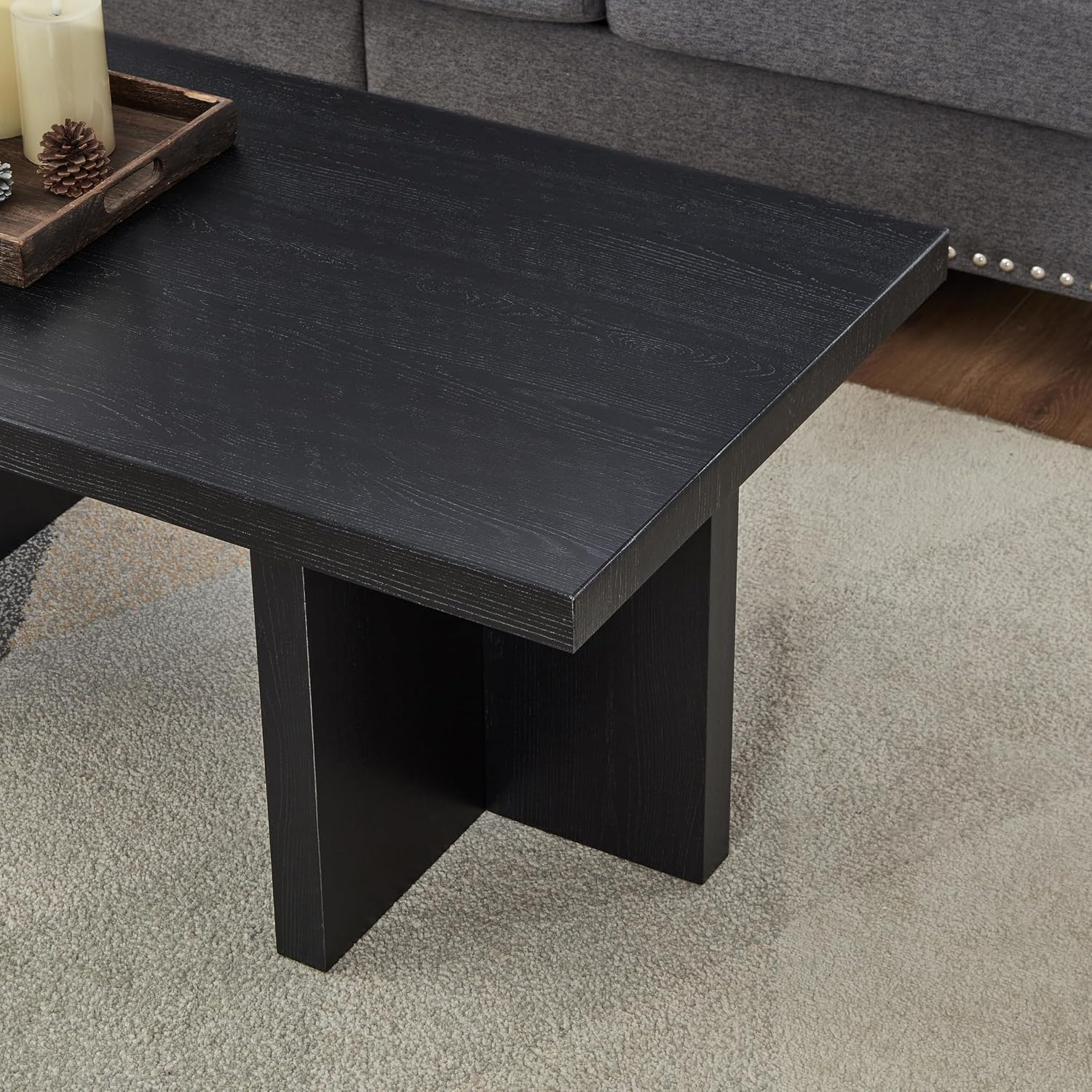Roundhill Furniture Mchome 3-Piece Coffee Table Set, Coffee Table and Two End Tables, Black Finish