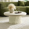 JUSTONE 35.04''Inch Faux Mars Textural Round Coffee Table, No Assembly Required, Beige Accent Table for Living Room & Apartment