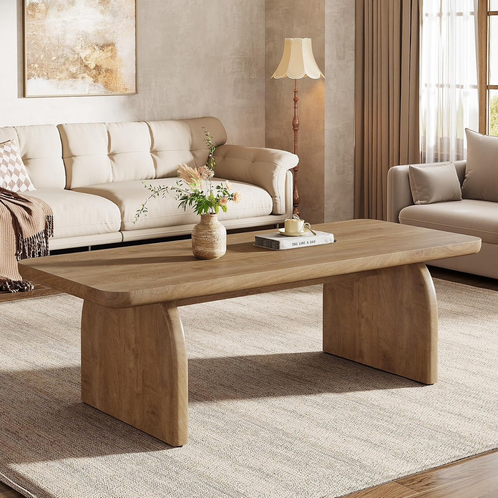 Tribesigns Farmhouse Coffee Table for Living Room, 47-Inch Mid-Century Rectangular Center Table with Rounded Corners, Modern Low Large Cocktail Tea Furniture, Easy Assembly (Natural Brown)