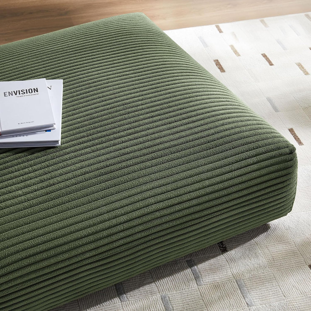 Modway Solace Modular Corduroy Ottoman in Fern - Oversized Square Ottoman Coffee Table - Corduroy Upholstered Ottoman Seat - Modern Large Footstool - Soft Sitting Stool Couch Table for Living Room
