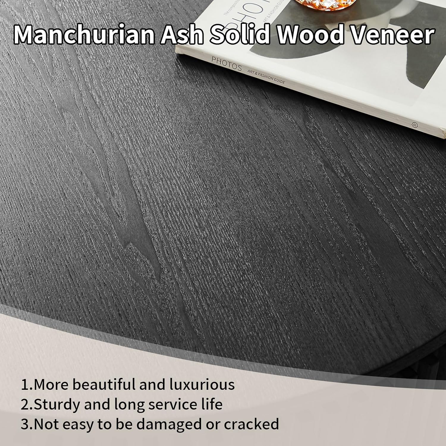 Round Coffee Table with Storage, Small Solid Wood Coffee Table for Living Room, Mid Century Modern Circle Center Tables for Small Space Apartment (31.5''D×14''H-Black)