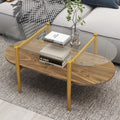 Modern Oval Glass Coffee Tables, 2-Tier Mid Century Modern Center Table, Tempered Glass Tabletop & Golden Metal Frame, Living Room, Office