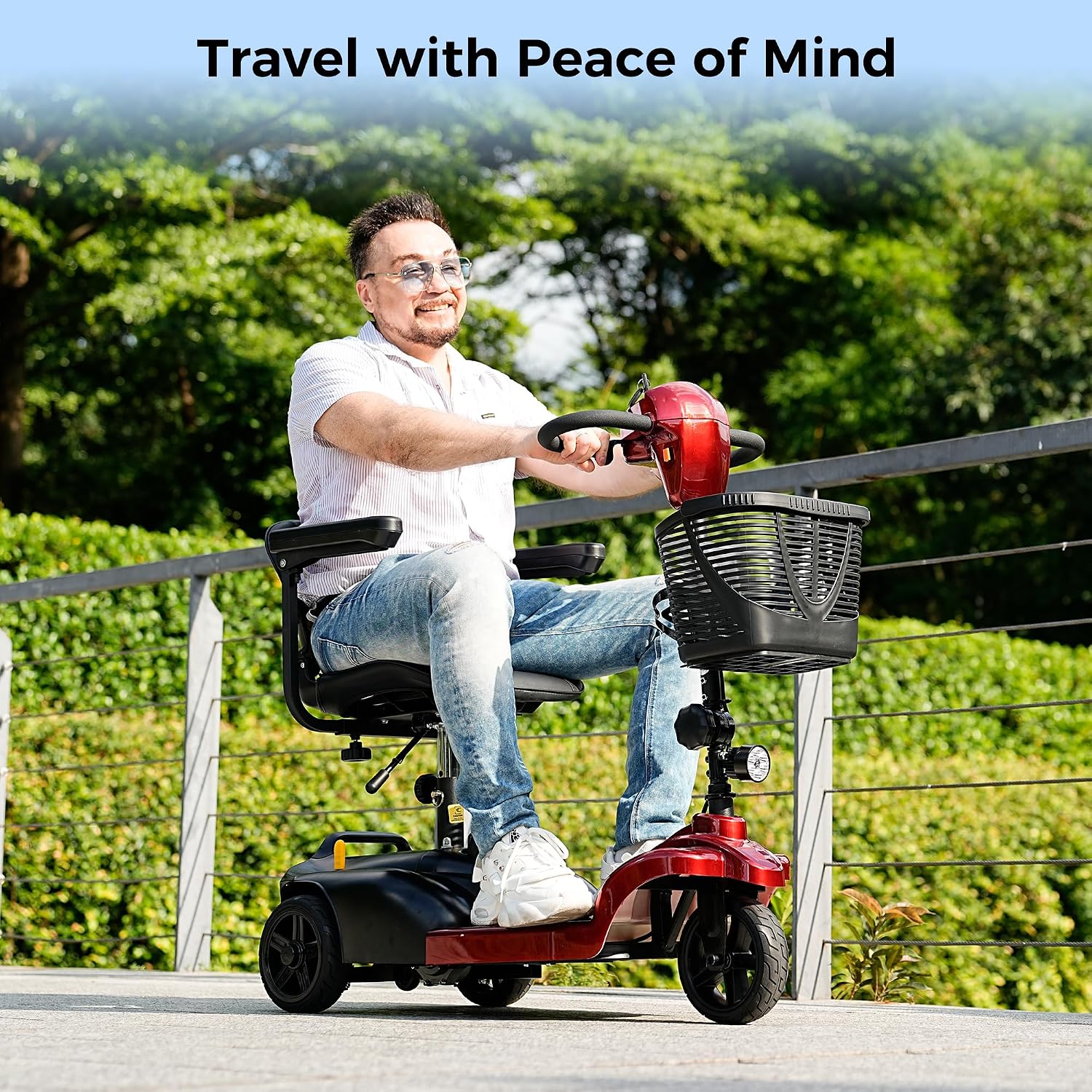 iScooter Mobility Scooter, Mobility Scooters for Adults & Seniors, Powered Electric Wheelchair Device with Seat, Detachable Basket, Cup Holder, LED Headlight, 264 lbs Capacity, Lightweight(3-Wheel)