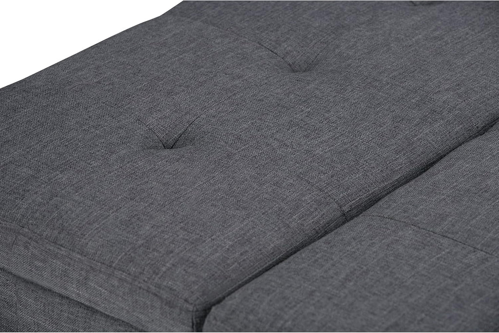 SIMPLIHOME Dover 36 inch Wide Contemporary Square Coffee Table Storage Ottoman in Slate Grey Linen Look Fabric, Assembled, For the Living Room and Bedroom