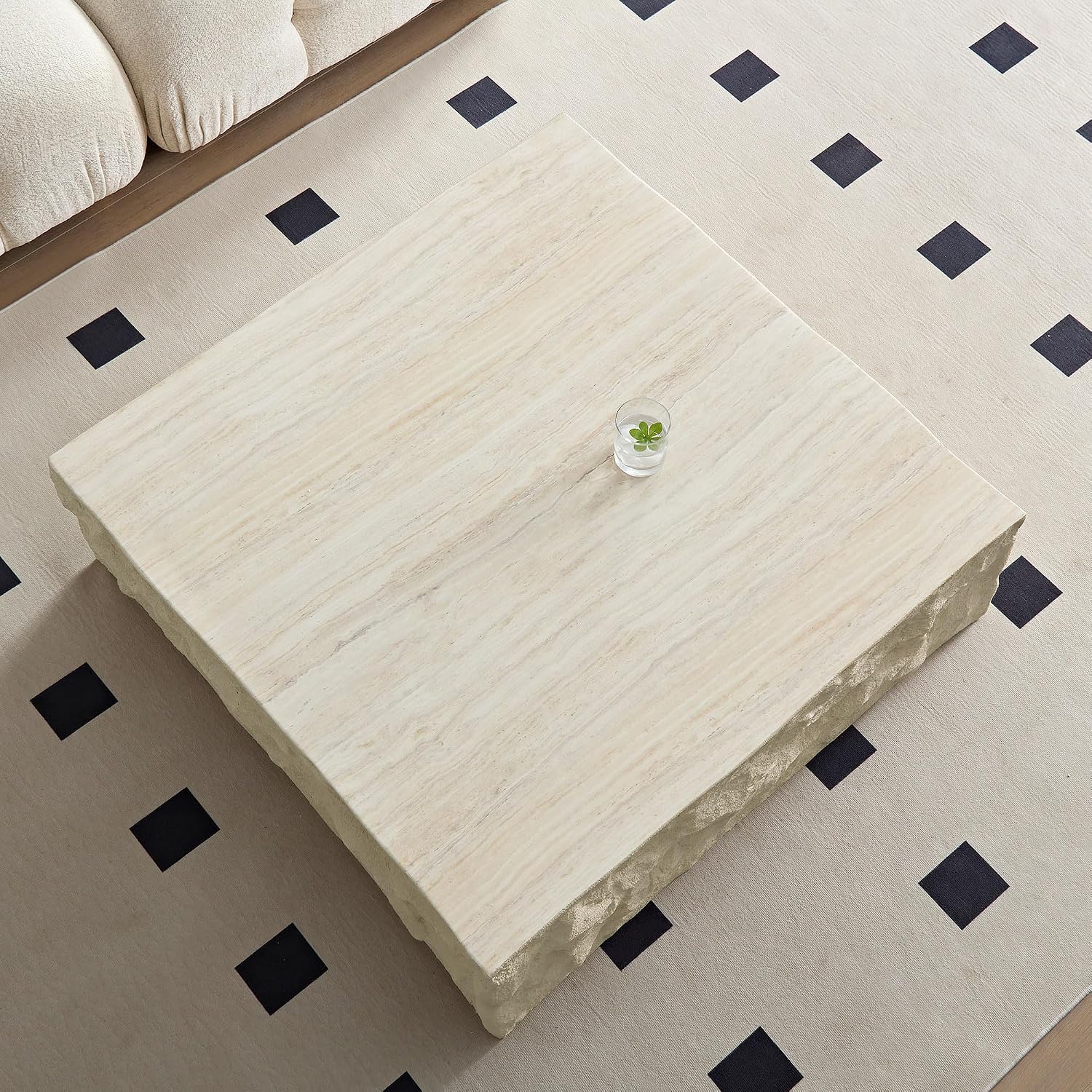 JUSTONE 35.43'' Square Coffee Tables for Living Room,Faux Mars Pattern Modern Minimalist Side Tables Accent End Table for Apartment,Office,No Need Assembly,Beige