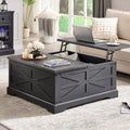 JXQTLINGMU 36' Lift Top Coffee Table with Storage, Farmhouse Square Center Table with Large Hidden Compartment, Wood Lift Tabletop Dining Table for Home Living Room, Black