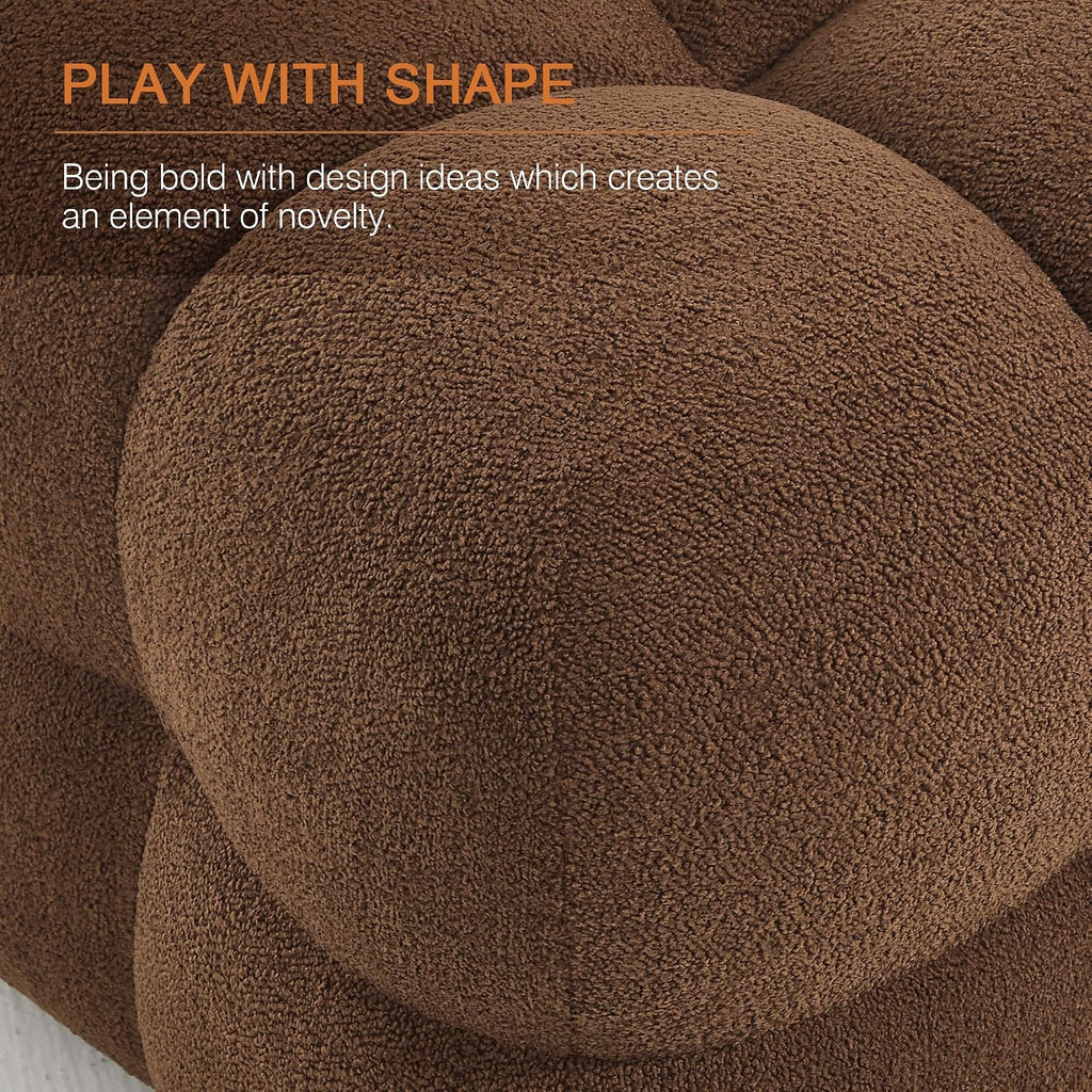 Zesthouse Square Pouf Ottomans Footstool Set of 2, Upholstered Poofy Ottoman for Couch Sofa, Modern Ottoman Coffee Table for Living Room, Rust Brown Boucle Fabric Stool Foot Rest, Cute Vanity Chair
