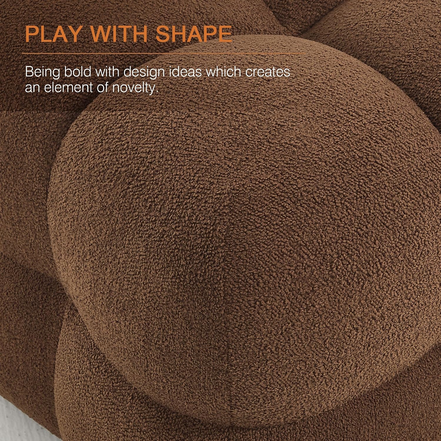 Zesthouse Square Pouf Ottomans Footstool Set of 2, Upholstered Poofy Ottoman for Couch Sofa, Modern Ottoman Coffee Table for Living Room, Rust Brown Boucle Fabric Stool Foot Rest, Cute Vanity Chair