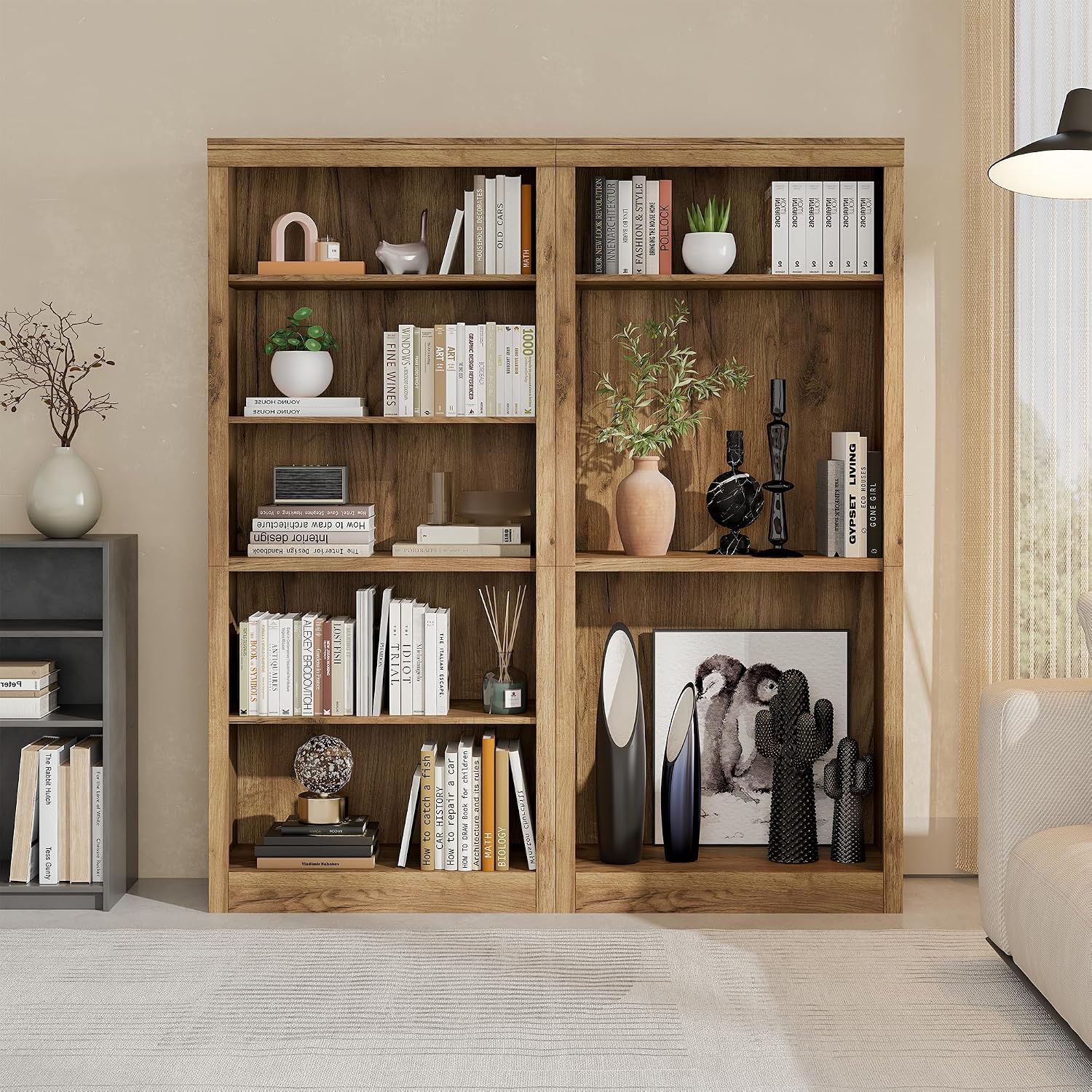 Garvee 71 in Tall Bookshelf, 5-Tiers Bookcase and Bookshelf, Wooden Open Storage Shelves with Anti-Tip Design, White Book Shelf for Bedroom, Living Room and Office, Brown