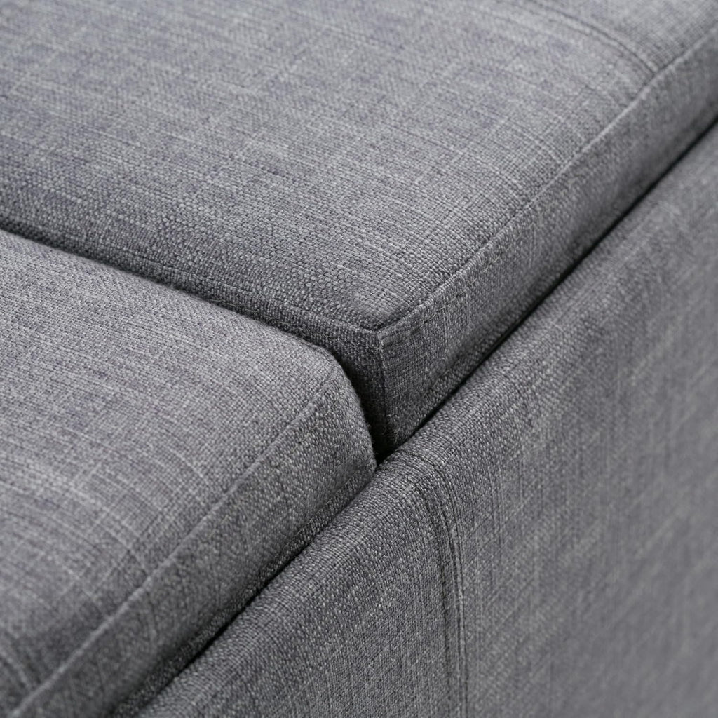 SIMPLIHOME Avalon Storage Ottoman - 42 inch Wide Upholstered Linen Look Fabric Rectangular Flip-Top Ottoman in Slate Grey, Contemporary Coffee Table Ottoman for Living Room with Hidden Storage