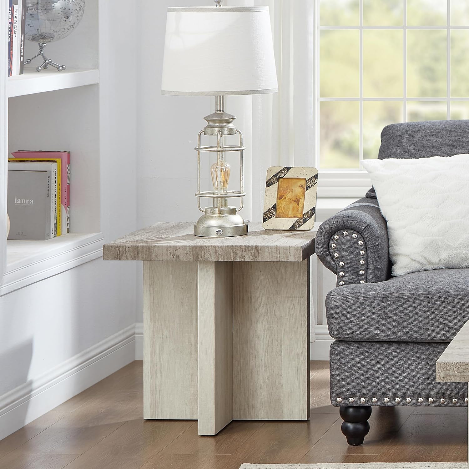Roundhill Furniture Mchome 3-Piece Coffee Table Set, Coffee Table and Two End Tables, Weathered Gray and Beige