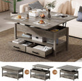 SYESWAY 42'' Lift Top Coffee Table, 4-in-1 Multifunctional Lift Coffee Table with Storage & Hidden Compartments, Farmhouse Coffe Table with Lifting top for Living Room, Dining Reception Room, Grey