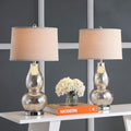 SAFAVIEH Lighting Collection Mercurio Antique Silver/ Wheat Brown Shade 29-inch Bedroom Living Room Home Office Desk Nightstand Table Lamp Set of 2 (LED Bulbs Included)