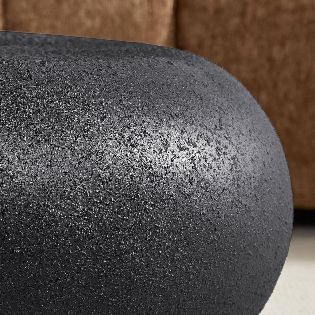 43.3' Fiberglass Elliptical Oval Vintage Coffee Table for Living Room,Irregular Center Matte Rocks Table Front of The Sofa,No Need Assembly,Black