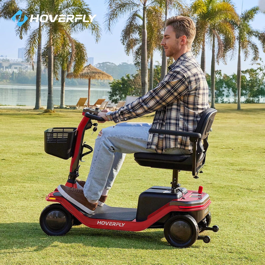 Hoverfly T5 Mobility Scooter for Seniors, Max 16.8-Mile Range & 5 mph, 3-Position Seat & Anti-slip Rear Wheel, Removed Battery & Quick Fold Design, Solid 9' Tire &330 lb Capacity, Ease of Assembly Red