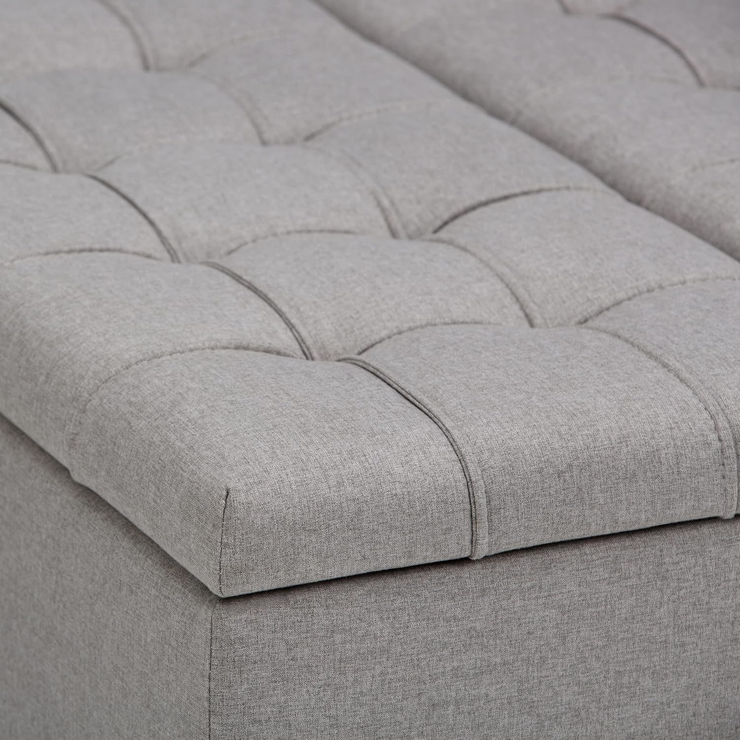SIMPLIHOME Harrison Coffee Table Storage Ottoman - 36 inch Wide Upholstered Linen Look Fabric Square Lift-Top Ottoman in Dove Grey, Transitional Ottoman for Living Room with Hidden Storage