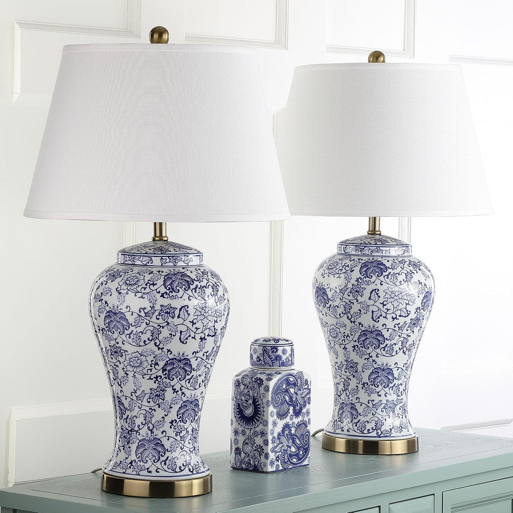 SAFAVIEH Lighting Collection – Spring Blossom Set of 2 Blue & White Floral Chinoiserie Table Lamps, 29-Inch Ceramic Lamps for Bedroom, Living Room, Home Office (LIT4170B-SET2)