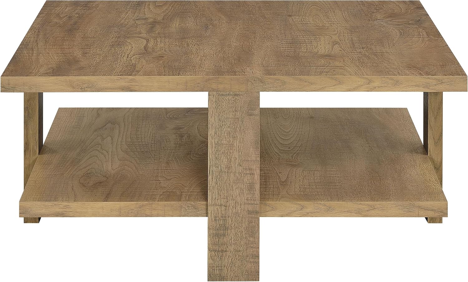 Coaster Home Furnishings - Dawn - Engineered Wood - Square Coffee Table, Dual-Surface, Dual-Tiered Design, Wide Legs, Rustic Style - Living Room - 39-Inch - Mango Brown - 707718