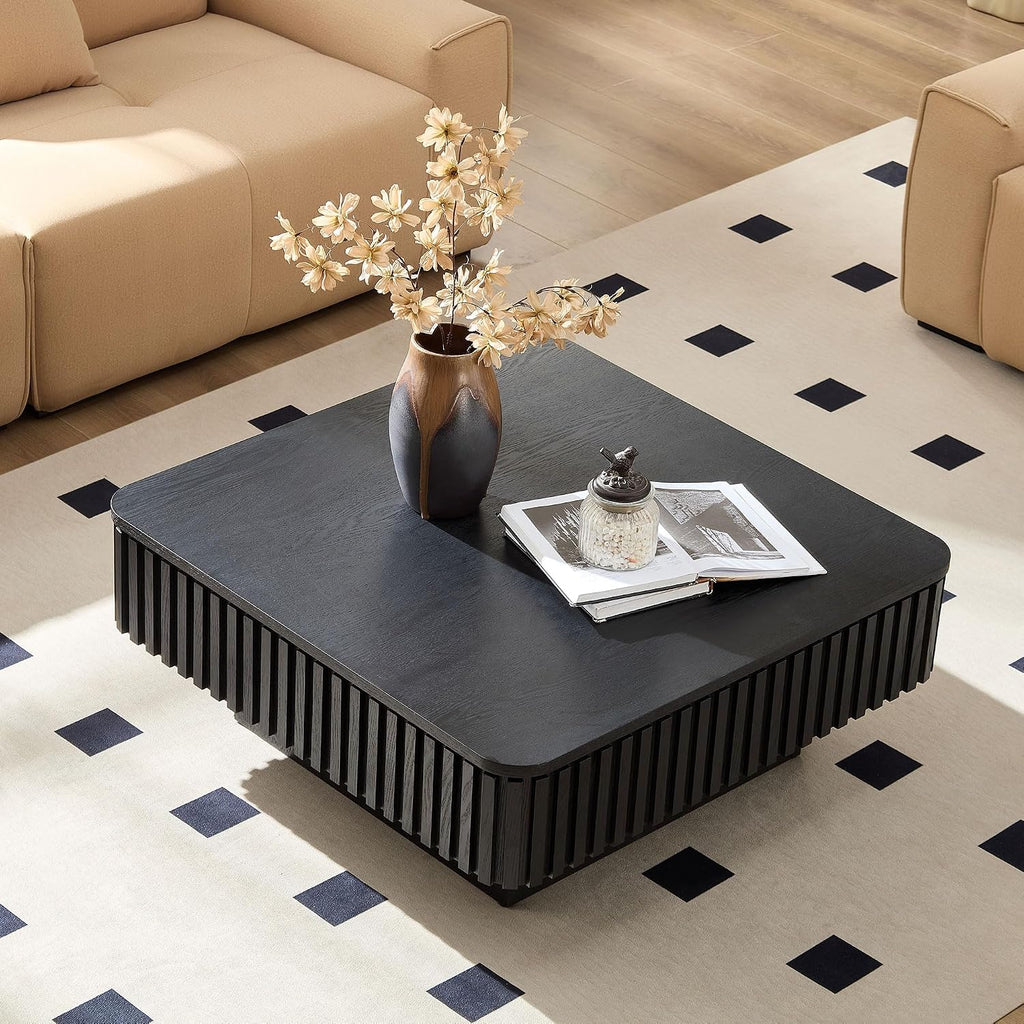 Lift Top Coffee Table Modern Handcraft Drum Coffee Table Table with Hidden Storage Space, Square Center Table for Living Room Apartment, Black