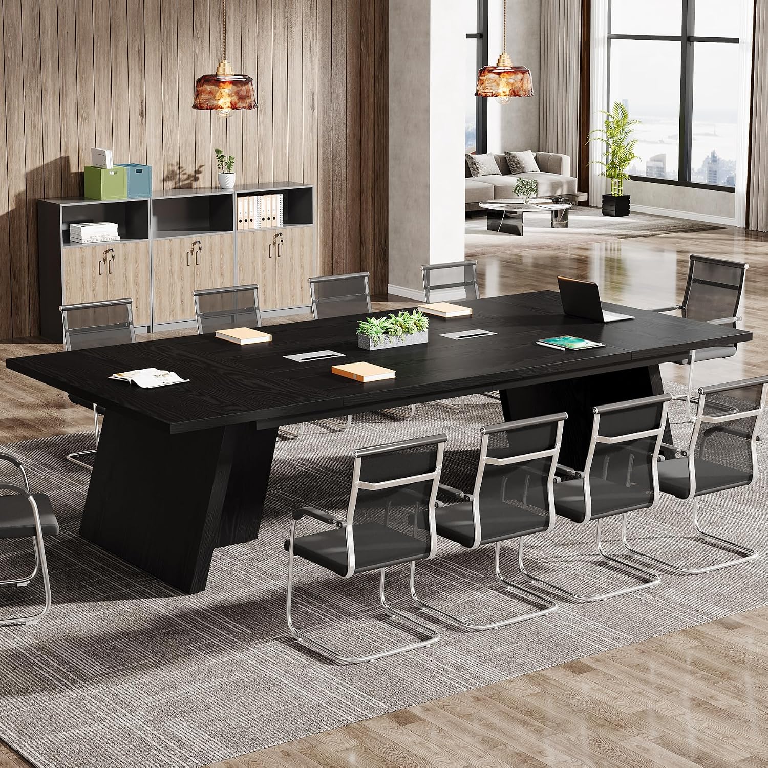 Tribesigns 8ft Conference Table, Large Meeting Table for 8-10 People, Business Seminar Furniture for Office Conference Room (1, Black)