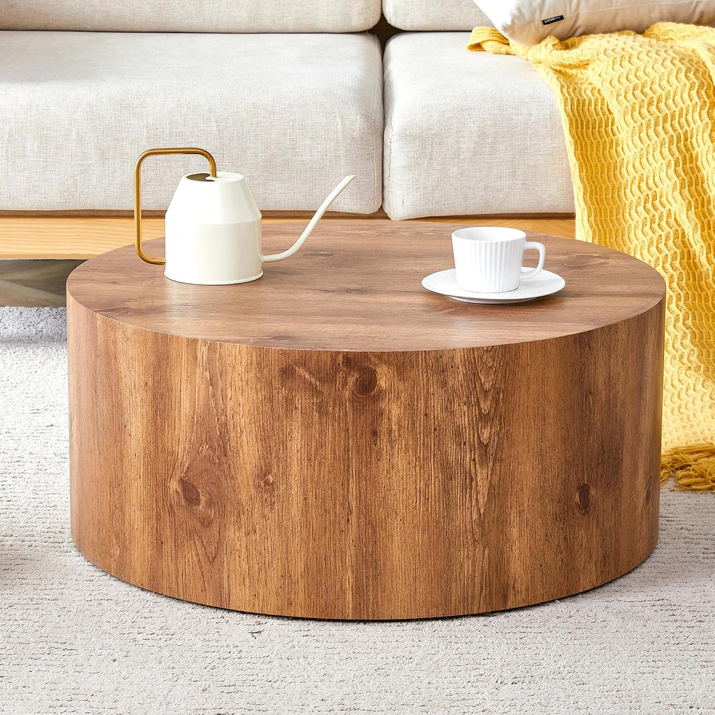 WILLIAMSPACE 27.5' Round Coffee Table for Living Room, Modern Drum Circle Wood Coffee Table, Contemporary Coffee Table Side Table End Table for Apartment, ø27.5'*12'H (Natural)