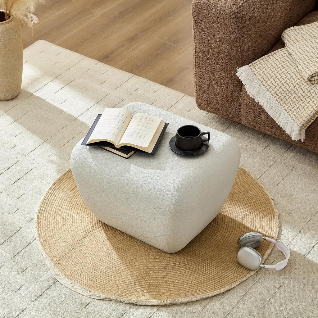 21.85' Faux Stone Side Table Square, Small Coffee Table French Country Rustic Sofa End Table, Fiberglass Modern Contemporary Concrete Table for Living Room Bedroom Apartment, No Assembly