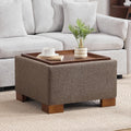 WUTUTUEE 24' Square Ottoman Coffee Table with Storage, Boucle Ottomans with Tray and Solid Wood Legs for Living Room, Bedroom and Apartments, Small Modern Ottoman Tea Table with Lift-Off Lid, Brown