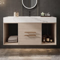 39.4' Bathroom Vanity with Oval Ceramic Sink, Floating Vanity Bathroom Sink Cabinet Wall Mount, Soft-Close Function 2 Large Hidden Drawers & Shelf