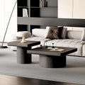 KEIKI Nesting Coffee Table Set of 2, Modern Wooden Coffee Tables with Fluted Cylindrical Base, 34.6' Square Coffee Table & 23.6' Side Table, Space-Saving Living Room Accent Tables, Black