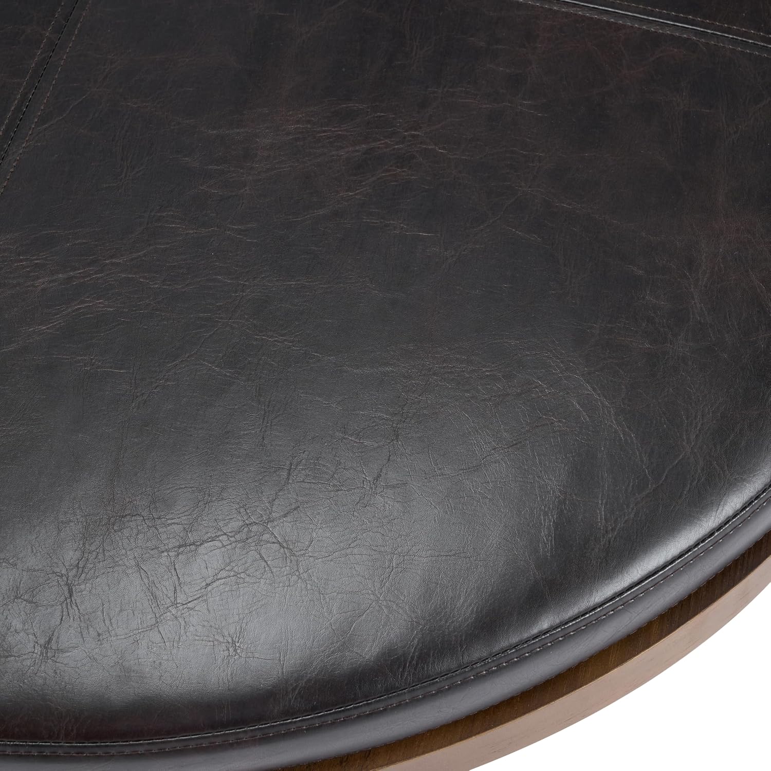 Christopher Knight Home Neapo Modern Round Ottoman Coffee Table, Faux Leather Cocktail Ottoman for Living Room Sofa, Entryway Comfortable Footstool, Durable Metal Frame Ottoman Foot Rest, Dark Brown
