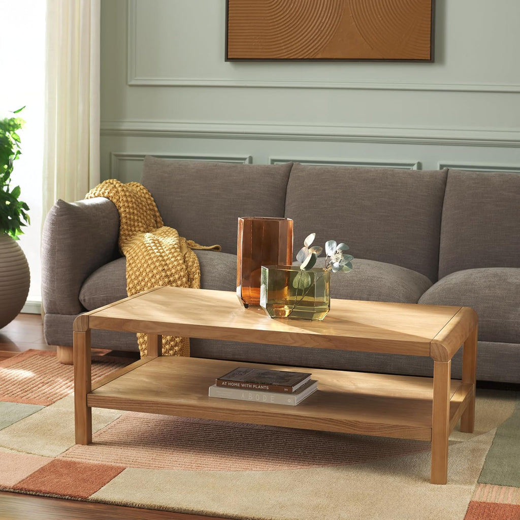 SAFAVIEH Home Collection Omara Natural Brown 1-Shelf Coffee Table
