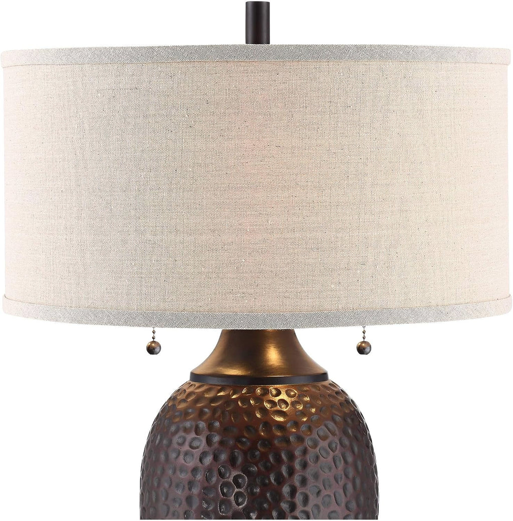 360 Lighting Cody Rustic Farmhouse 3-Way Table Lamps 26' High Set of 2 with Table Top Dimmers Hammered Oiled Bronze Oatmeal Linen Drum Shade for Living Room Bedroom House Bedside Nightstand