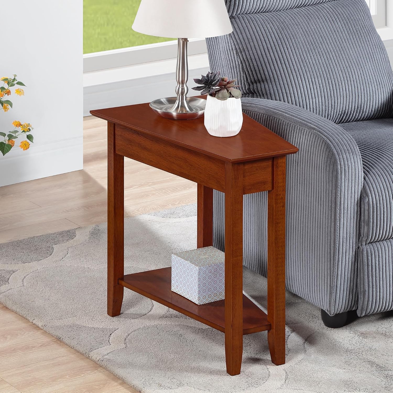 Convenience Concepts American Heritage Wedge End Table 24' - Classic Living Room Table with Storage Shelf, Side Table for Family Room, Bedside Table, Cherry