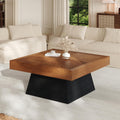 Christopher Knight Home Sami Mid Century Modern Coffee Table for Living Room Furniture/Apartment, Square Side Table with Wood Grain Top, Wooden End Table with Sturdy Pedestal Base, Black + Brown