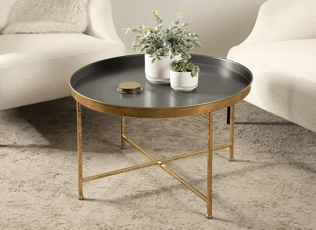 Kate and Laurel Celia Modern Coffee Table; 28 x 28 x 19; Gray and Gold; Glamorous Folding Metal Table for Storage and Display