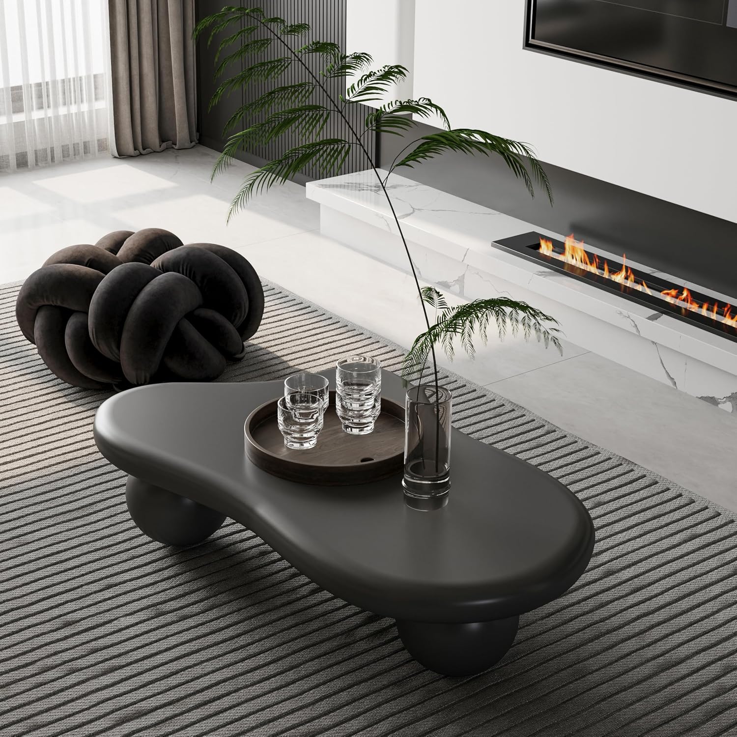 40' Cloud Coffee Table for Living Room Irregular Coffee Table Modern Unique Coffee Tables Low Cute Center Tables with Ball Legs for Small Space Apartment Cream Black