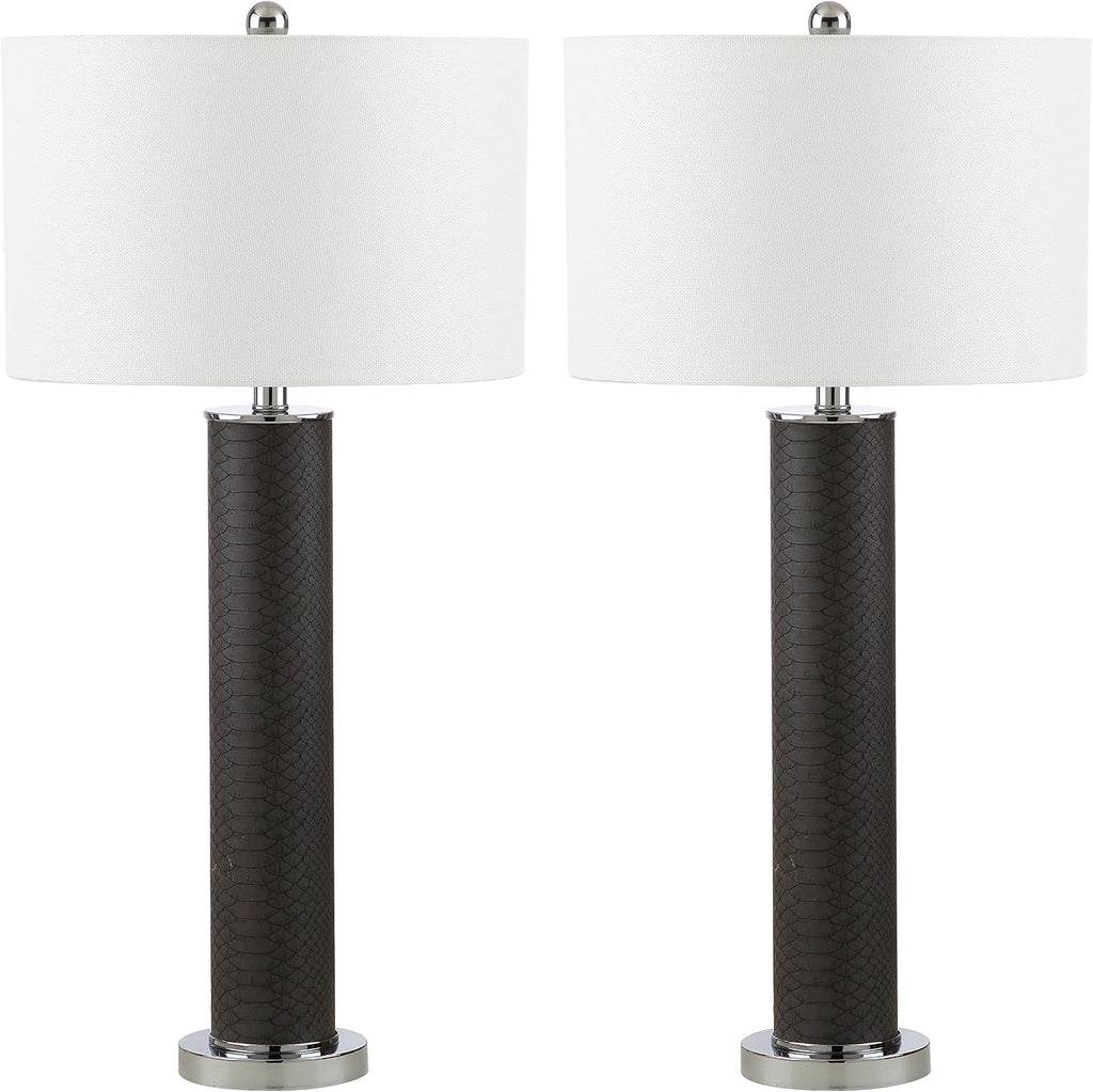 SAFAVIEH Lighting Collection – Set of 2 Ollie Modern Contemporary Grey Faux Snakeskin 32-Inch Table Lamps, LED Bulbs Included, Bedroom Living Room Home Office (LIT4404E-SET2)