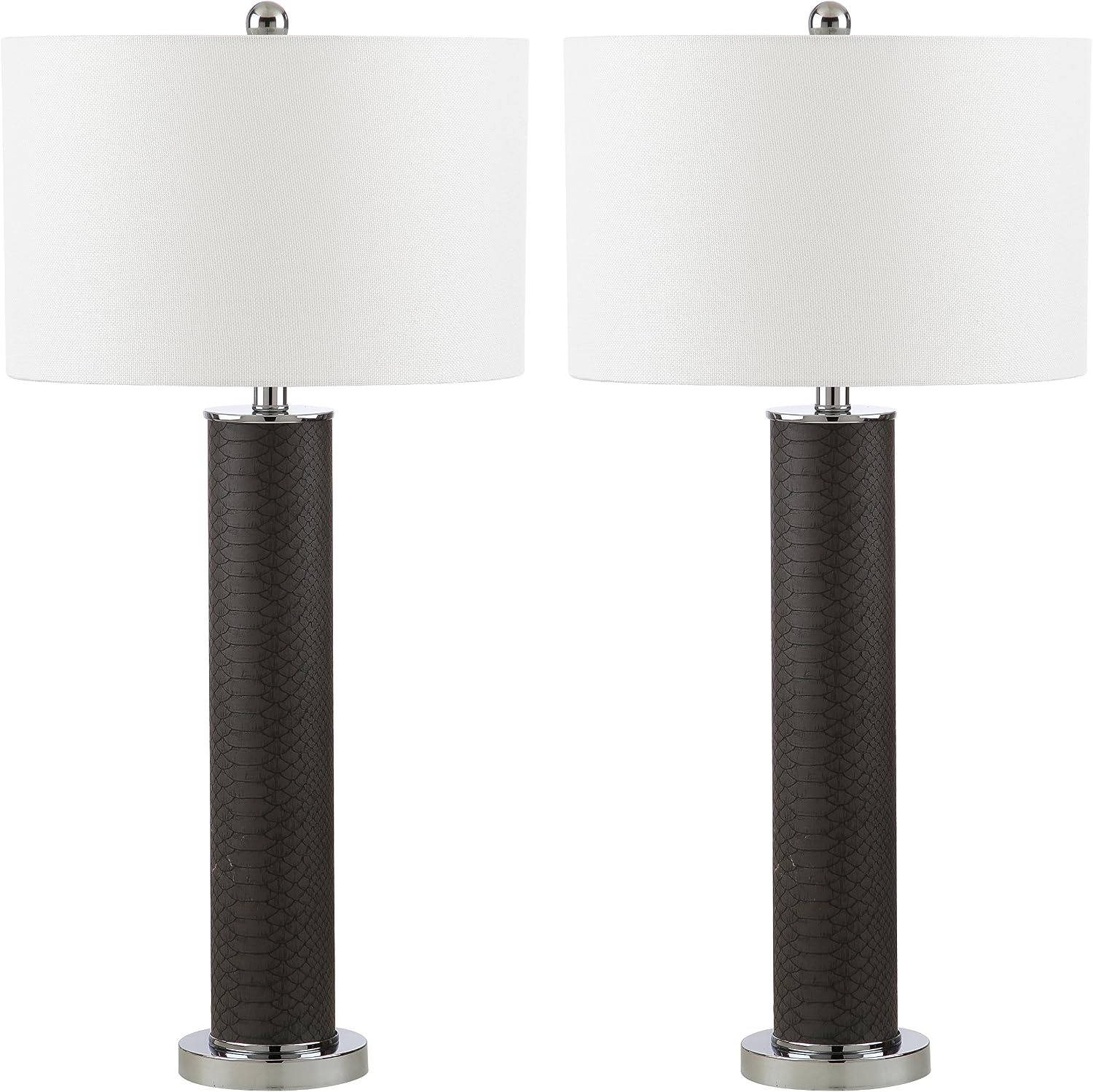 SAFAVIEH Lighting Collection – Set of 2 Ollie Modern Contemporary Grey Faux Snakeskin 32-Inch Table Lamps, LED Bulbs Included, Bedroom Living Room Home Office (LIT4404E-SET2)