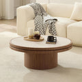 JUSTONE 35.43''Round Coffee Table,Farmhouse Wood Coffee Table for Living Room Apartment,Easy Assembly,Walnut(ø35.43'' x 13.78'')