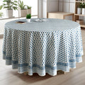 CPC Apatite Blue Block Print Cotton Handmade Round Tablecloth 132 Inch Decorative Table Cover for Home Decor, Dinning, Festive, Wedding, Farmhouse Gift for Spring, Mother's Day